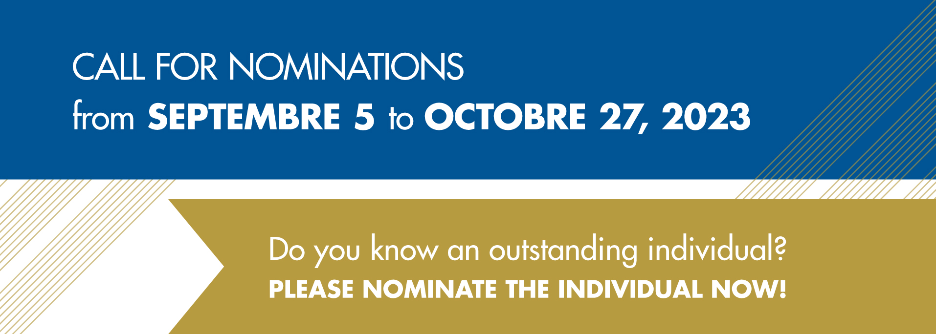 Call for nominations from September 5 to October 27, 2023.